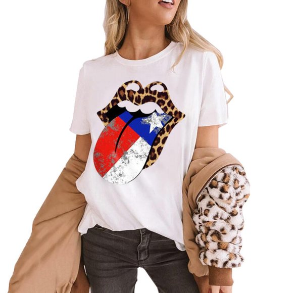 T-Shirt Tops - New! Lip Leopard Print T Shirt Tee